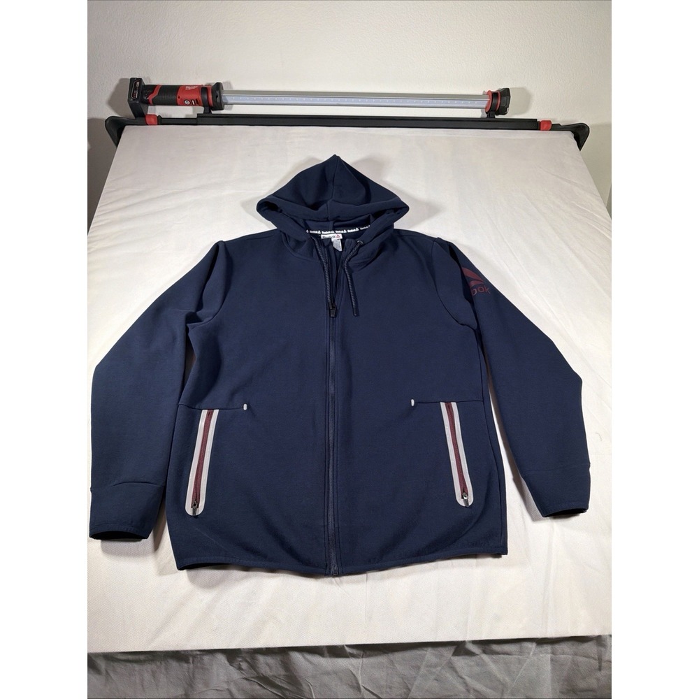 Reebok Hoodie Mens Large Blue Full Zip Athletic Sweatshirt REM233JK21 Pockets